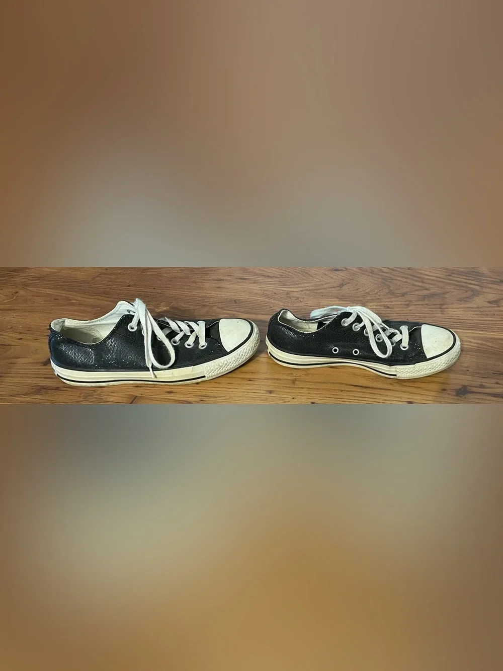 Converse All Star Black Glitter Sparkle Low-Top Canvas Sneakers White Laces 7